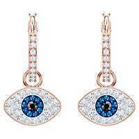 Symbolica hoop earrings, Evil eye, Blue, Rose gold-tone plated by SWAROVSKI