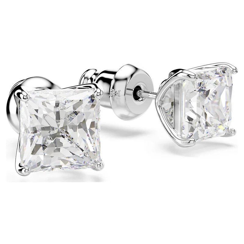 Stilla Attract stud earrings, Square cut, White, Rhodium plated by SWAROVSKI