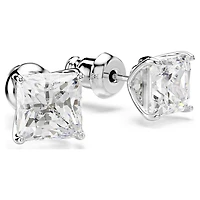 Stilla Attract stud earrings, Square cut, White, Rhodium plated by SWAROVSKI