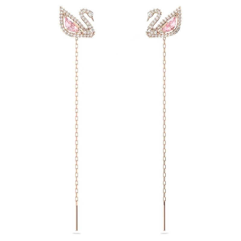 Swan drop earrings, Swan, Pink, Rose gold-tone plated by SWAROVSKI
