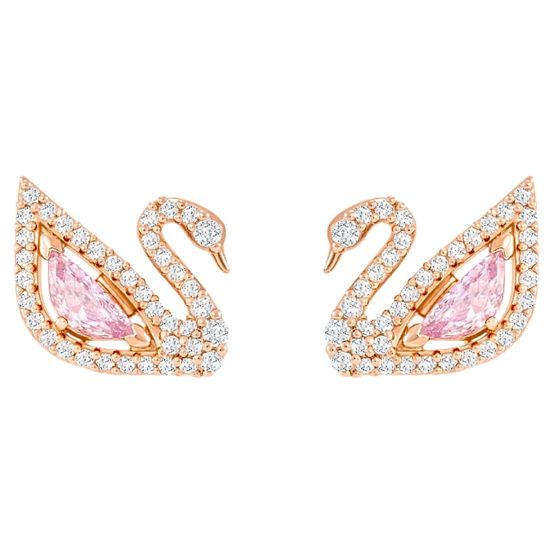 Swan drop earrings, Swan, Pink, Rose gold-tone plated by SWAROVSKI