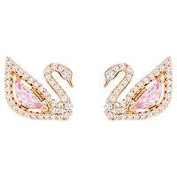 Swan drop earrings, Swan, Pink, Rose gold-tone plated by SWAROVSKI