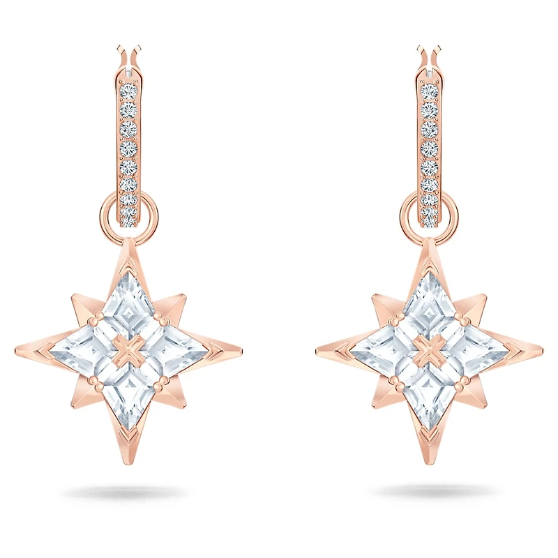 Symbolica drop earrings, Star, White, Rose gold-tone plated by SWAROVSKI