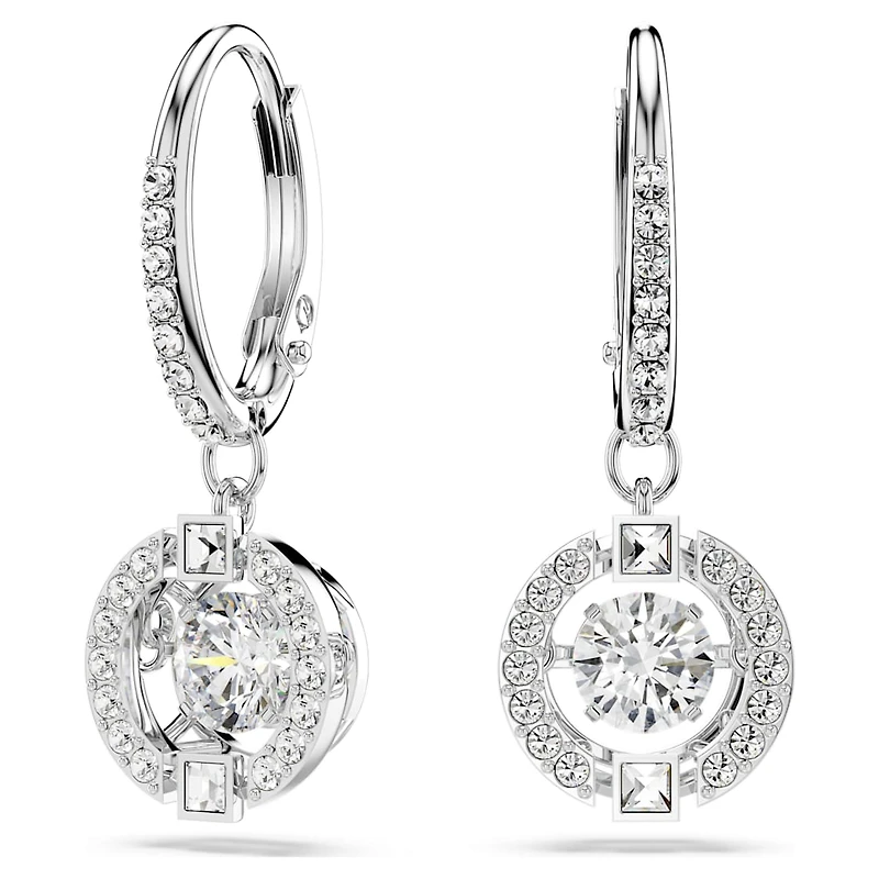 Una drop earrings, Round cut, White, Rhodium plated by SWAROVSKI