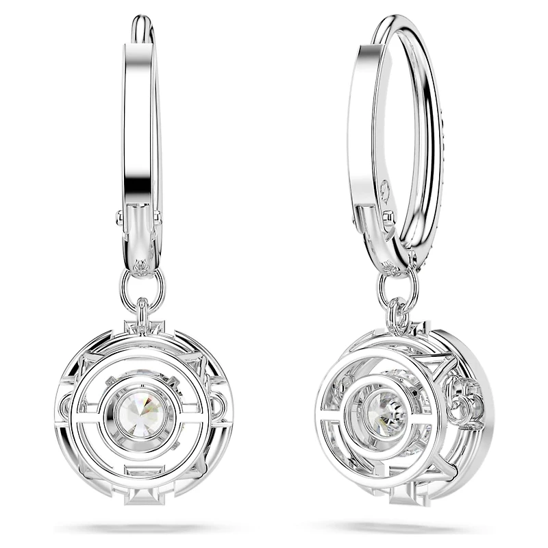 Una drop earrings, Round cut, White, Rhodium plated by SWAROVSKI