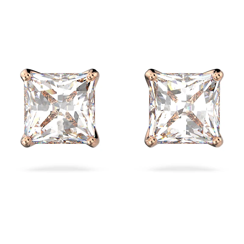Stilla Attract stud earrings, Square cut, White, Rose gold-tone plated by SWAROVSKI