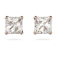 Stilla Attract stud earrings, Square cut, White, Rose gold-tone plated by SWAROVSKI