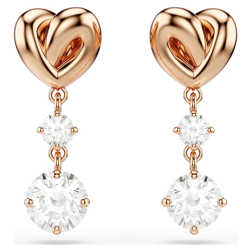 Lifelong Heart drop earrings, Heart, White, Rose gold-tone plated by SWAROVSKI