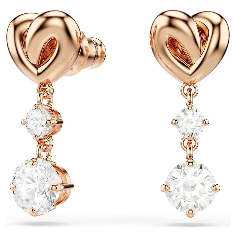Lifelong Heart drop earrings, Heart, White, Rose gold-tone plated by SWAROVSKI
