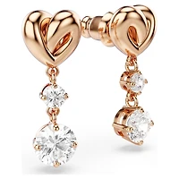 Lifelong Heart drop earrings, Heart, White, Rose gold-tone plated by SWAROVSKI