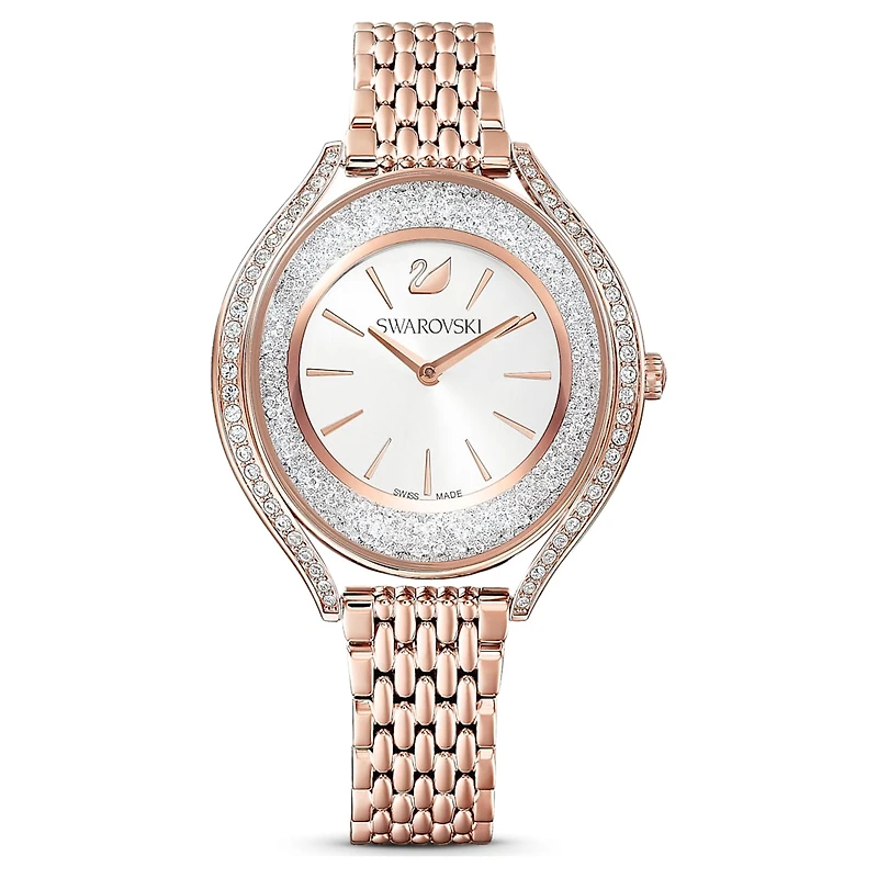 Crystalline aura watch, Swiss Made, Metal bracelet, Rose gold tone, Rose gold-tone finish by SWAROVSKI