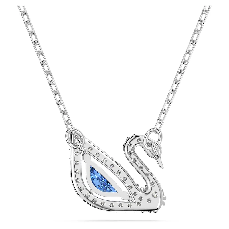 Dazzling Swan necklace, Swan, Blue, Rhodium plated by SWAROVSKI