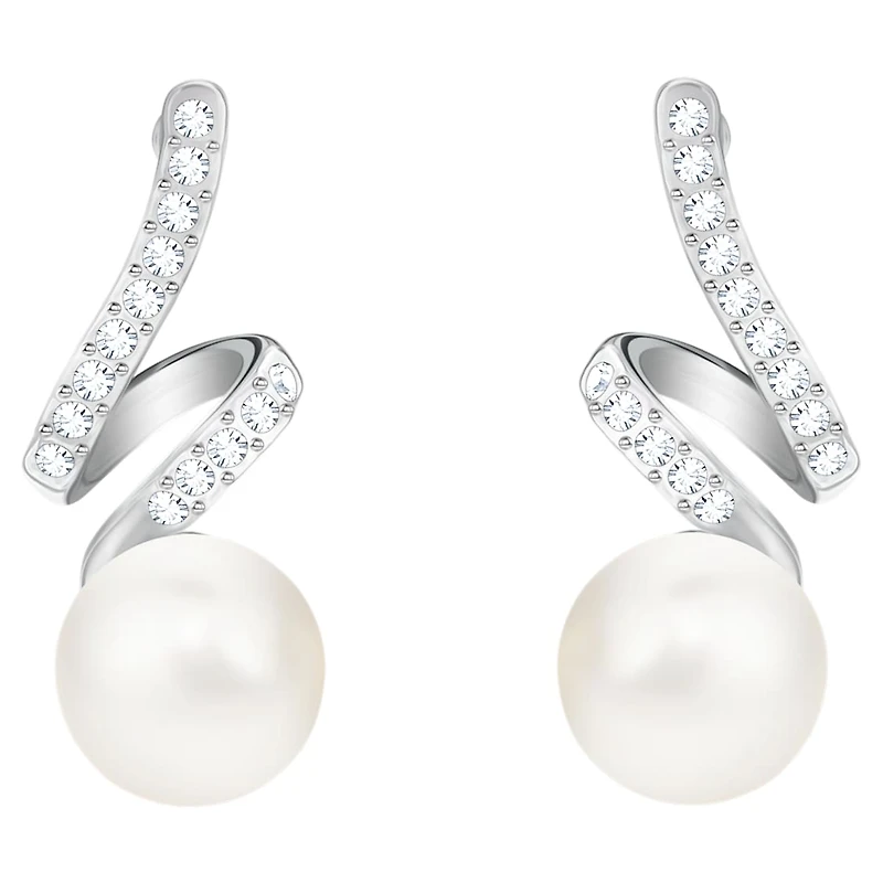 Gabriella drop earrings, White, Rhodium plated by SWAROVSKI