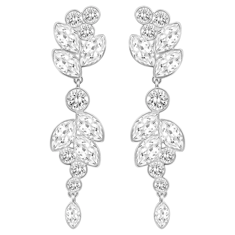 Diapason drop earrings, Mixed cuts, White, Rhodium plated by SWAROVSKI