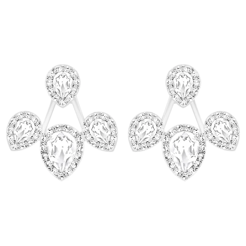 Latisha earring jackets, Pear cut, White, Rhodium plated by SWAROVSKI