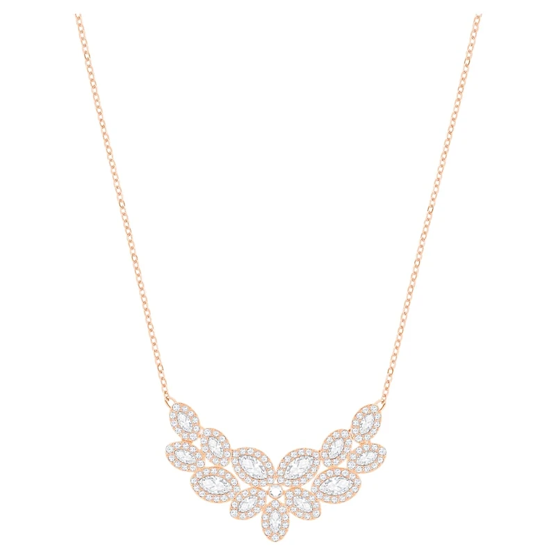 Baron necklace, Leaf, White, Rose gold-tone plated by SWAROVSKI
