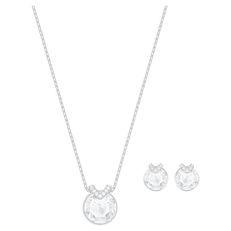 Bella V set, Round cut, White, Rhodium plated by SWAROVSKI