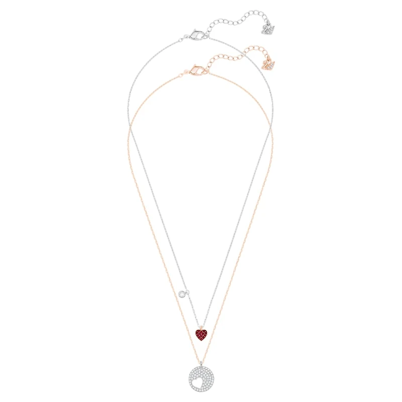 Crystal Wishes pendant, Set (2), Heart, Red, Mixed metal finish by SWAROVSKI