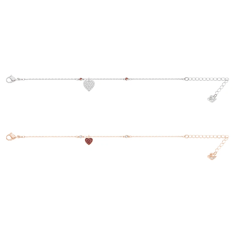 Crystal Wishes bracelet, Set (2), Heart, Red, Mixed metal finish by SWAROVSKI