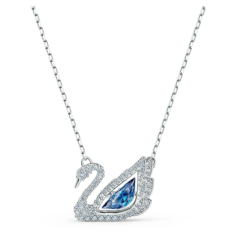 Swan necklace, Blue, Rhodium plated by SWAROVSKI