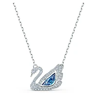 Swan necklace, Blue, Rhodium plated by SWAROVSKI
