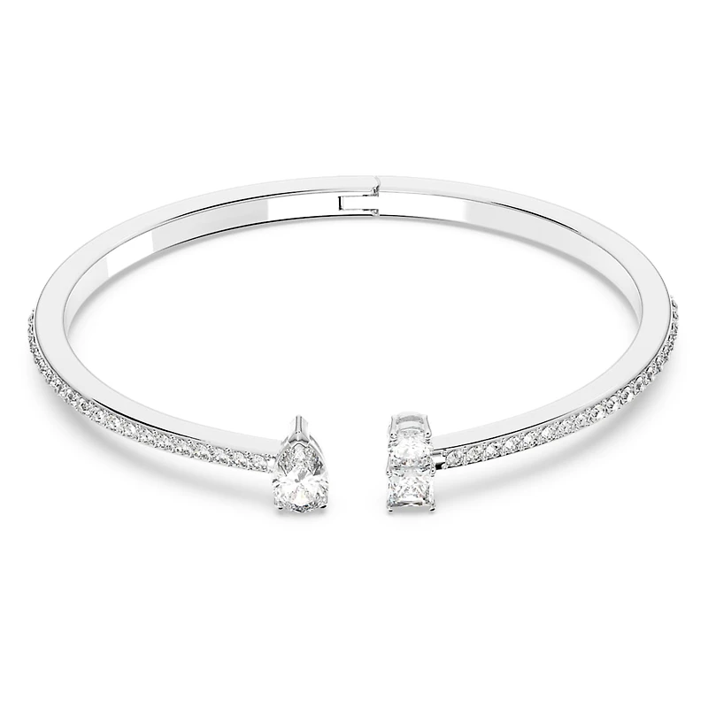 Mesmera cuff, Mixed cuts, White, Rhodium plated by SWAROVSKI