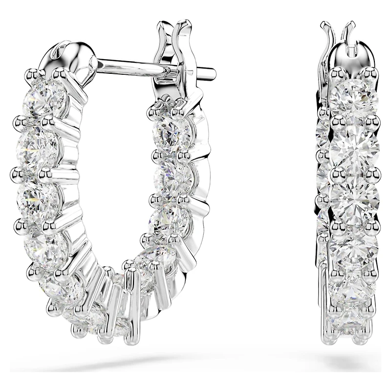 Matrix Vittore hoop earrings, Round cut, White, Rhodium plated by SWAROVSKI