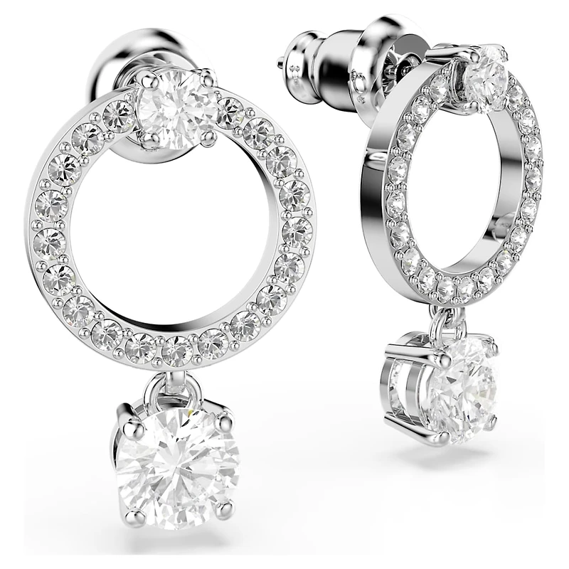 Constella hoop earrings, Round cut, White, Rhodium plated by SWAROVSKI