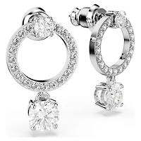 Constella hoop earrings, Round cut, White, Rhodium plated by SWAROVSKI