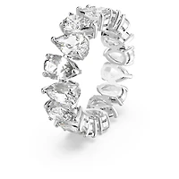 Matrix Vittore ring, Drop cut, White, Rhodium plated by SWAROVSKI