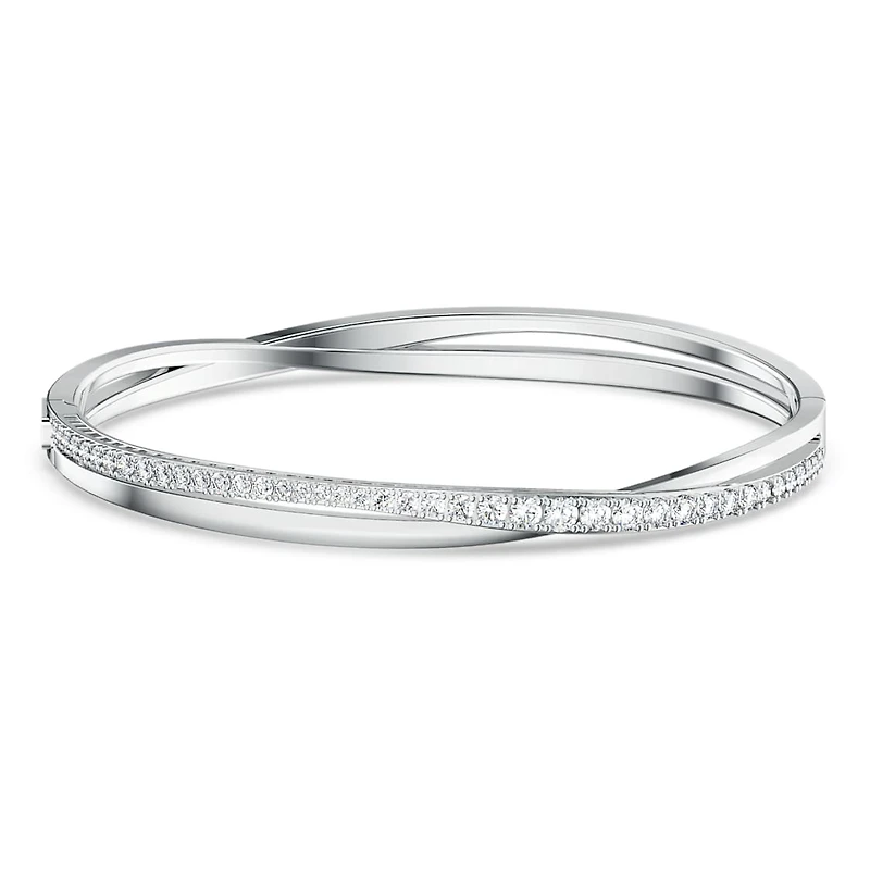 Hyperbola bangle, Round cut, White, Rhodium plated by SWAROVSKI