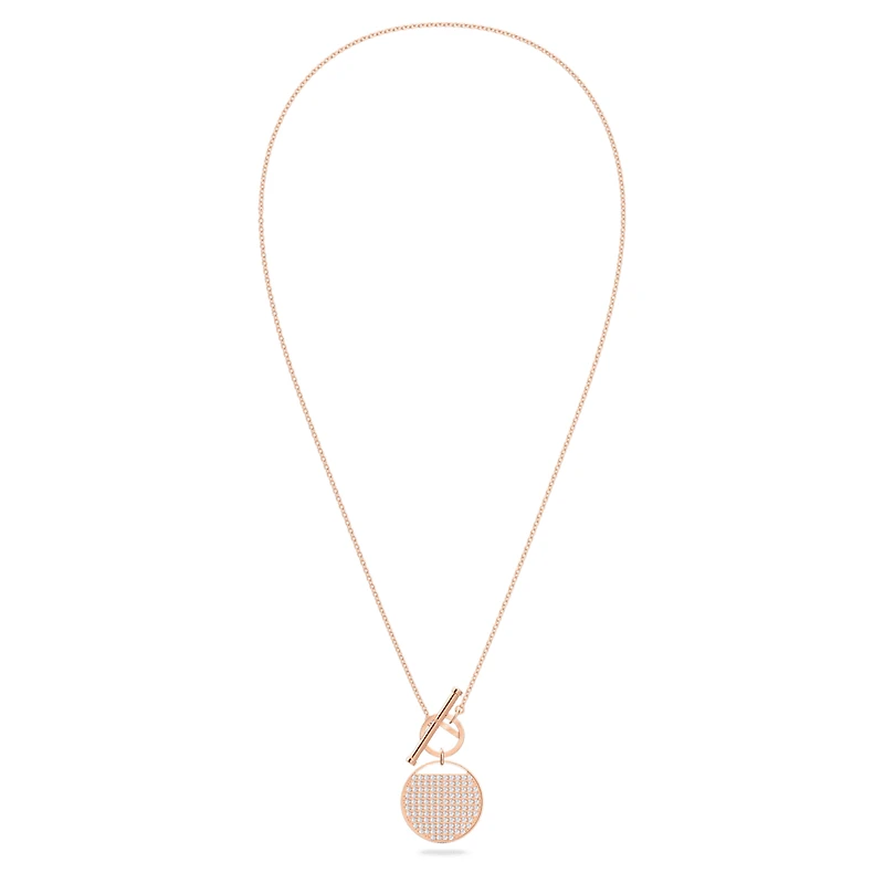 Ginger T Bar necklace, White, Rose gold-tone plated by SWAROVSKI