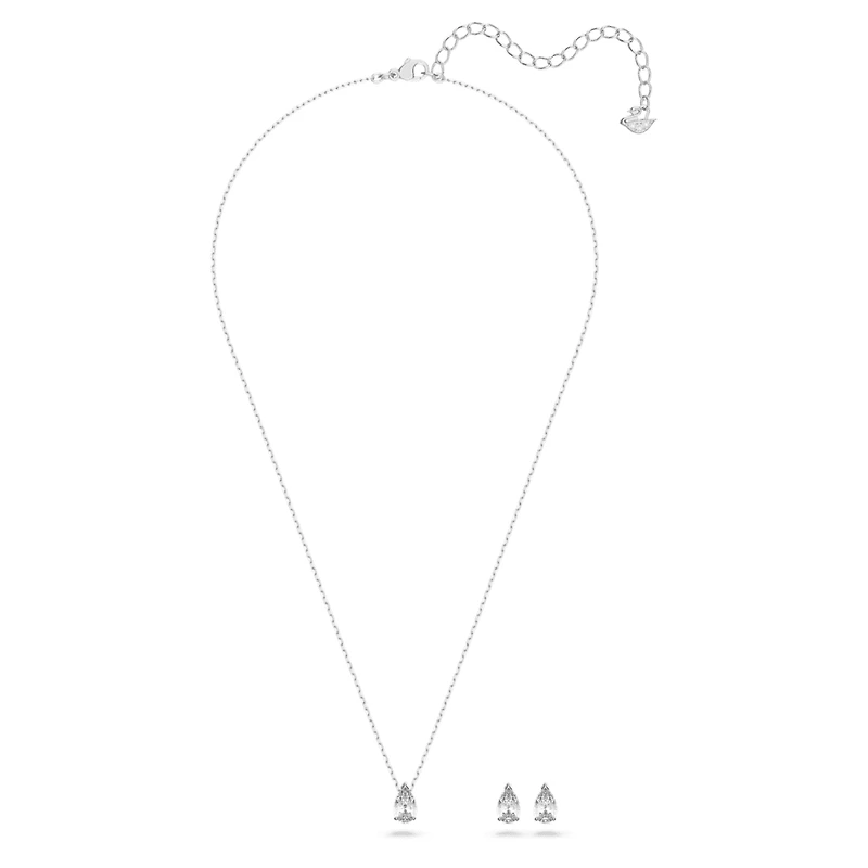 Stilla Attract set, Pear cut, White, Rhodium plated by SWAROVSKI