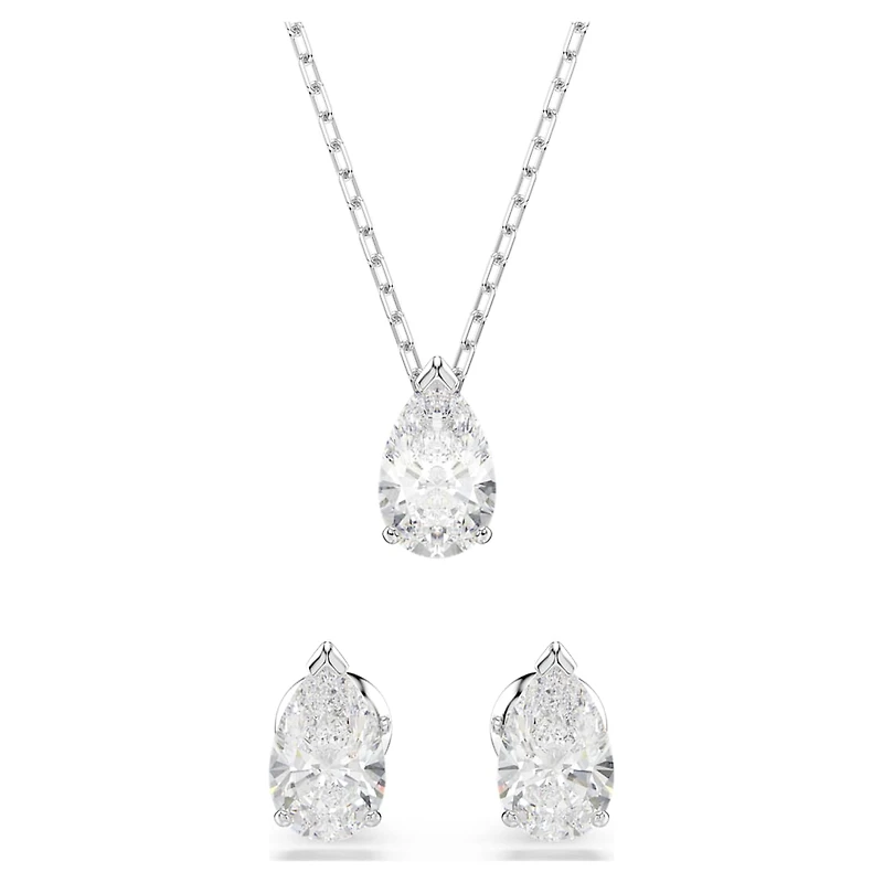 Stilla Attract set, Pear cut, White, Rhodium plated by SWAROVSKI