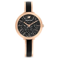 Crystalline delight watch, Swiss Made, Metal bracelet, Black, Rose gold-tone finish by SWAROVSKI