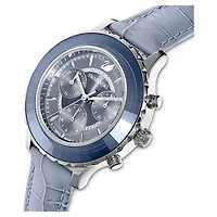 Octea lux chrono watch, Swiss Made, Leather strap, Blue, Stainless steel by SWAROVSKI