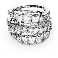 Hyperbola ring, Mixed cuts, White, Rhodium plated by SWAROVSKI