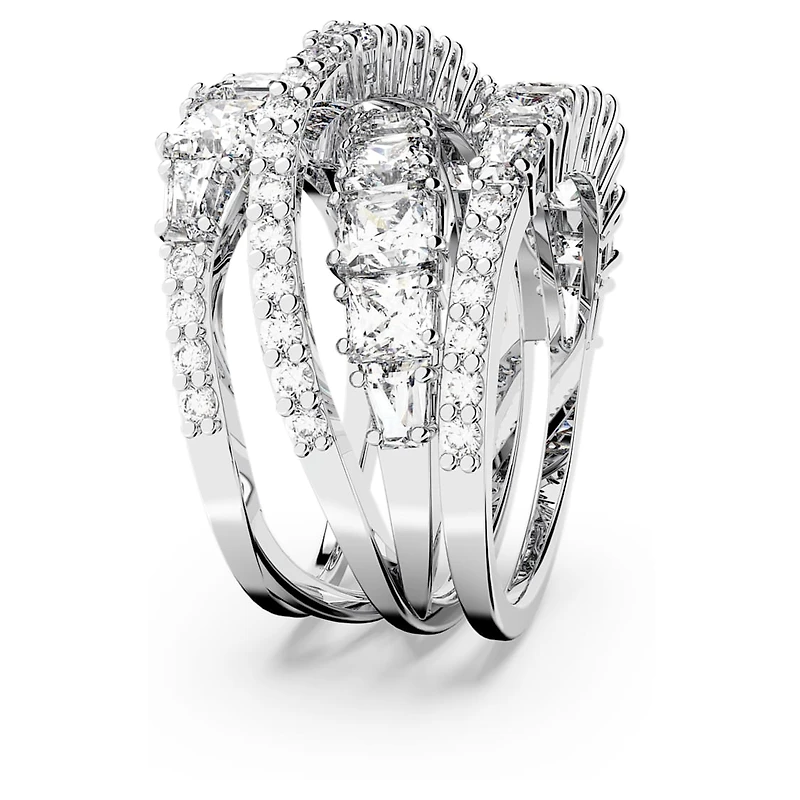 Hyperbola ring, Mixed cuts, White, Rhodium plated by SWAROVSKI
