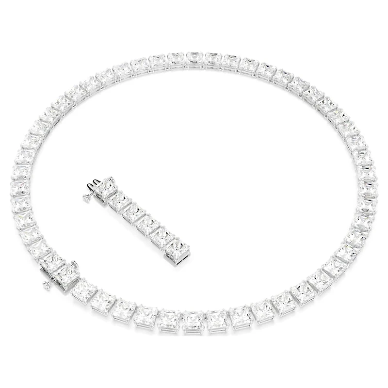 Matrix Tennis necklace, Square cut, White, Rhodium plated by SWAROVSKI