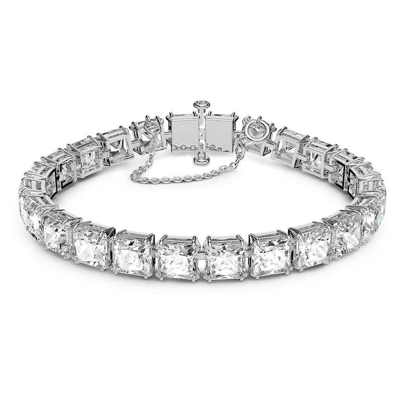 Matrix Tennis bracelet, White, Rhodium plated by SWAROVSKI