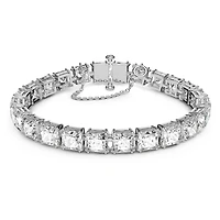Matrix Tennis bracelet, White, Rhodium plated by SWAROVSKI
