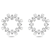 Matrix hoop earrings, Pear cut, White, Rhodium plated by SWAROVSKI