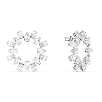 Matrix hoop earrings, Pear cut, White, Rhodium plated by SWAROVSKI
