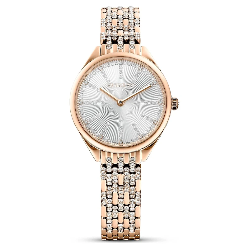 Attract watch, Swiss Made, Pavé, Metal bracelet, Rose gold tone, Rose gold-tone finish by SWAROVSKI