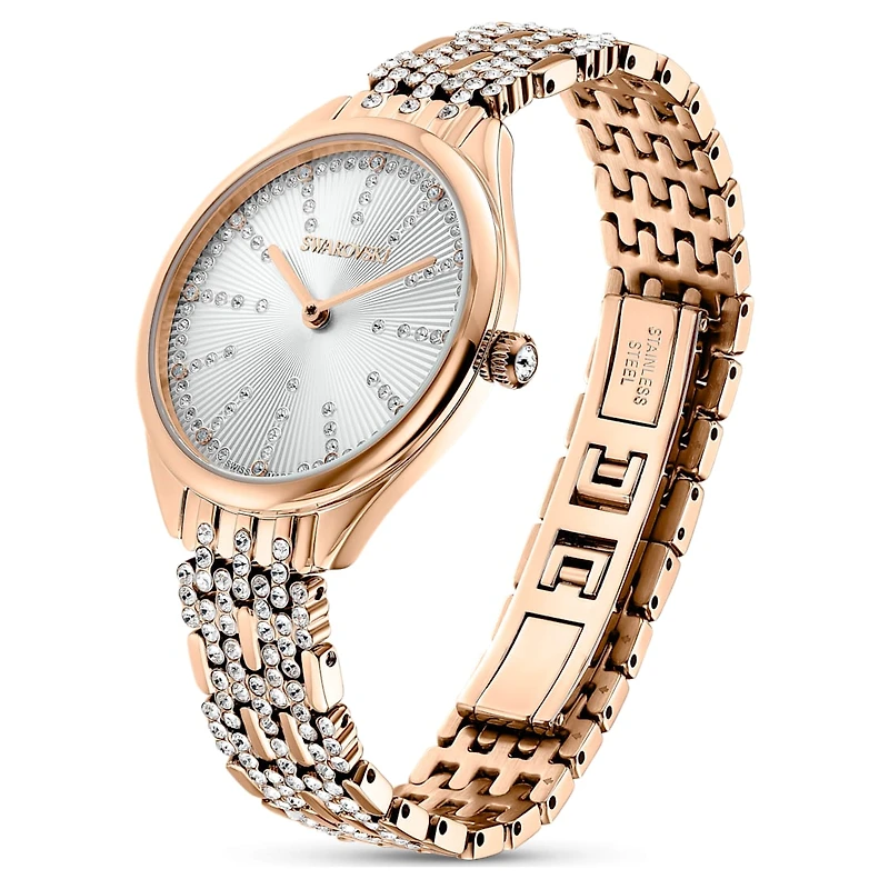Attract watch, Swiss Made, Pavé, Metal bracelet, Rose gold tone, Rose gold-tone finish by SWAROVSKI