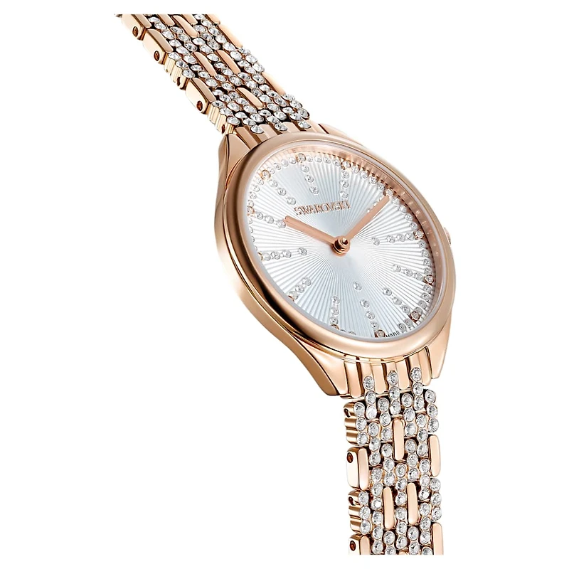 Attract watch, Swiss Made, Pavé, Metal bracelet, Rose gold tone, Rose gold-tone finish by SWAROVSKI