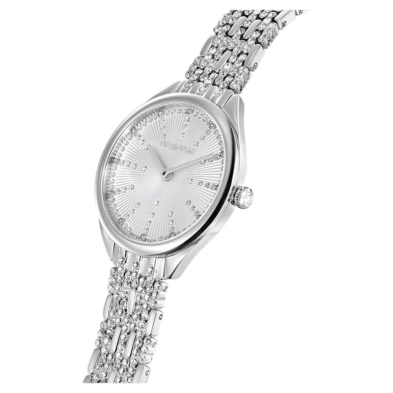 Attract watch, Swiss Made, Pavé, Metal bracelet, Silver tone, Stainless steel by SWAROVSKI