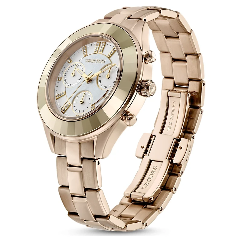Octea lux sport watch, Swiss Made, Metal bracelet, Gold tone, Champagne gold-tone finish by SWAROVSKI