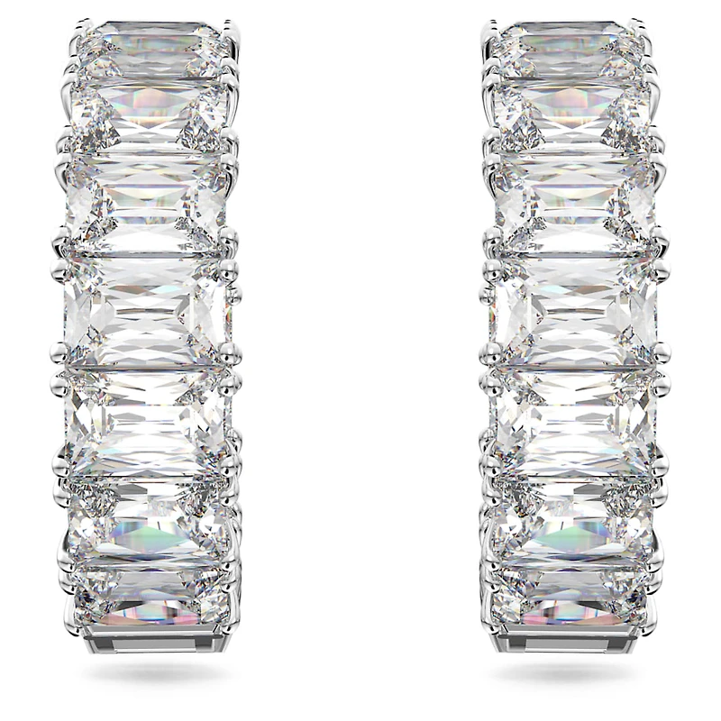 Matrix hoop earrings, Octagon cut, White, Rhodium plated by SWAROVSKI
