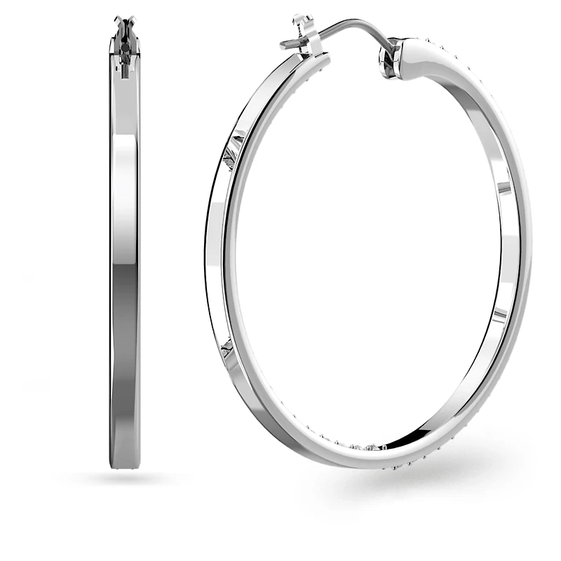 Sommerset hoop earrings, White, Rhodium plated by SWAROVSKI